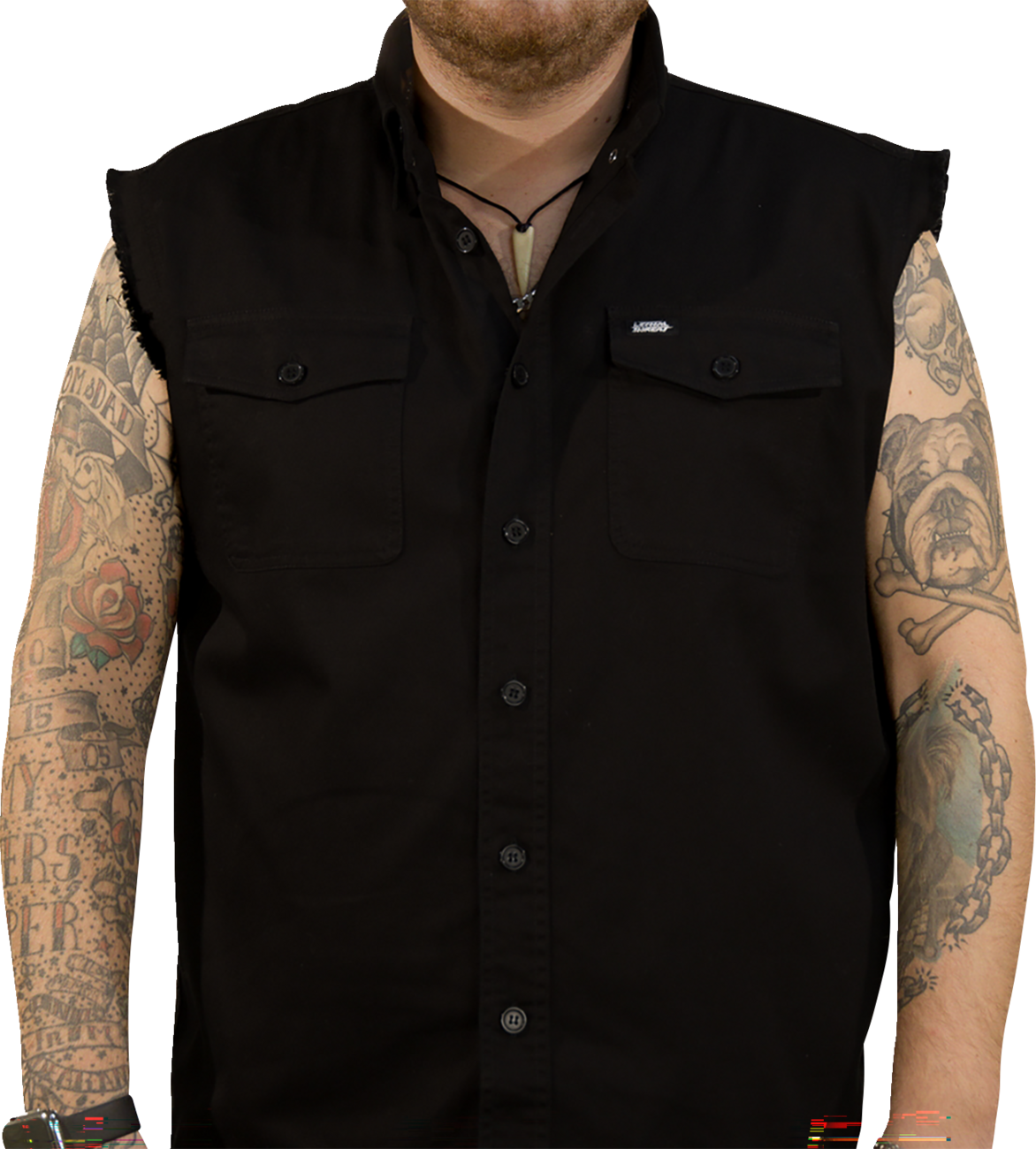 Lethal Threat No Regrets Printed Sleeveless Button Down Shirt