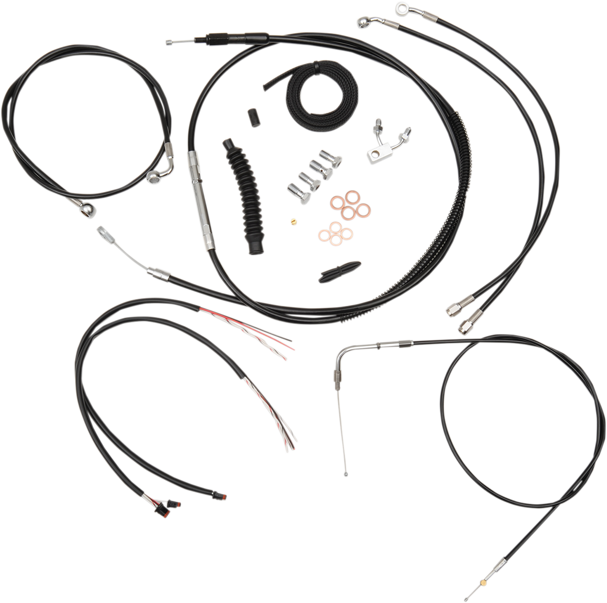 LA Choppers Complete Black Vinyl Braided Handlebar Cable/Brake Line Kit