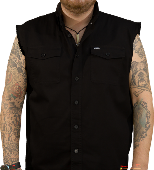 Lethal Threat No Regrets Printed Sleeveless Button Down Shirt