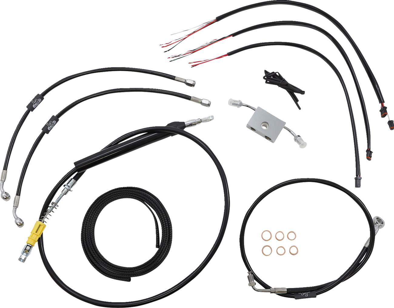 LA Choppers Complete Black Vinyl Braided Handlebar Cable/Brake Line Kit