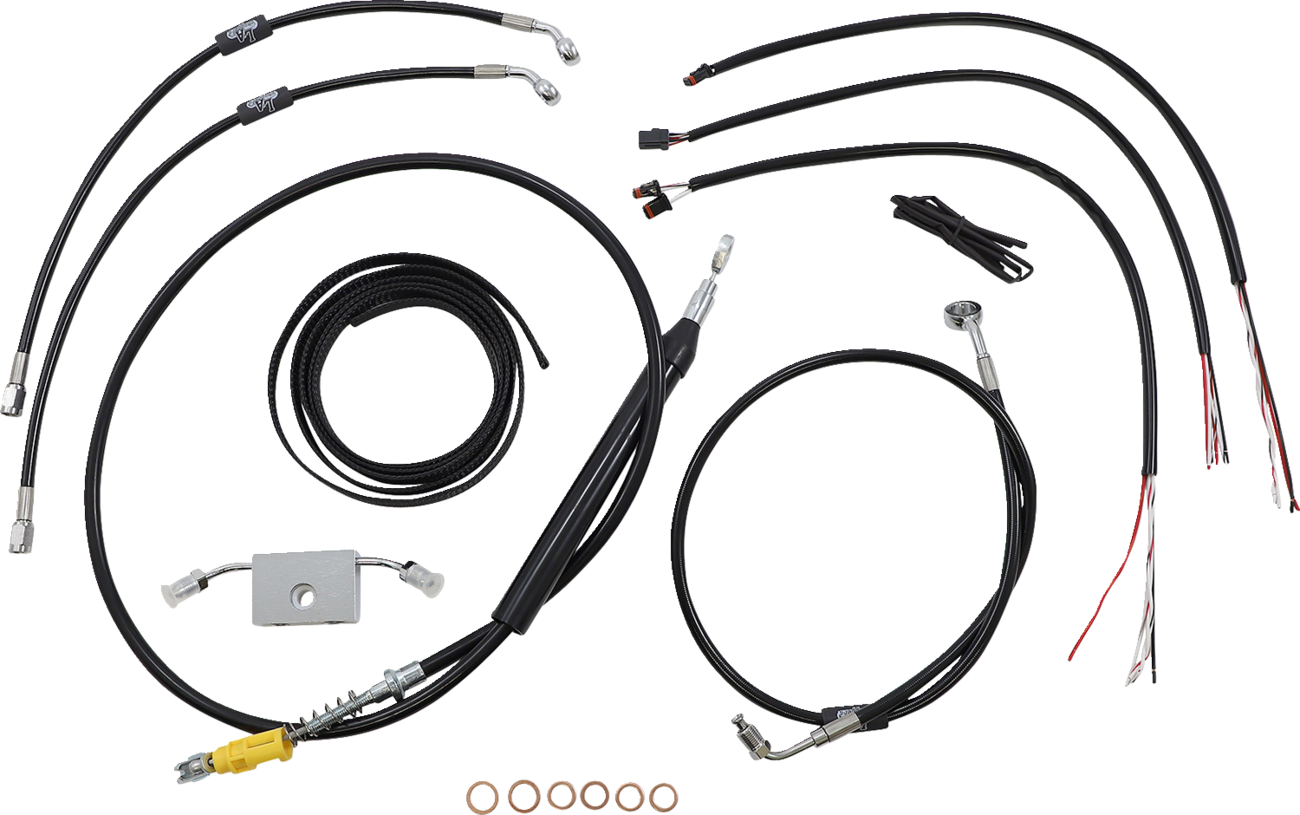 LA Choppers Complete Black Vinyl Braided Handlebar Cable/Brake Line Kit