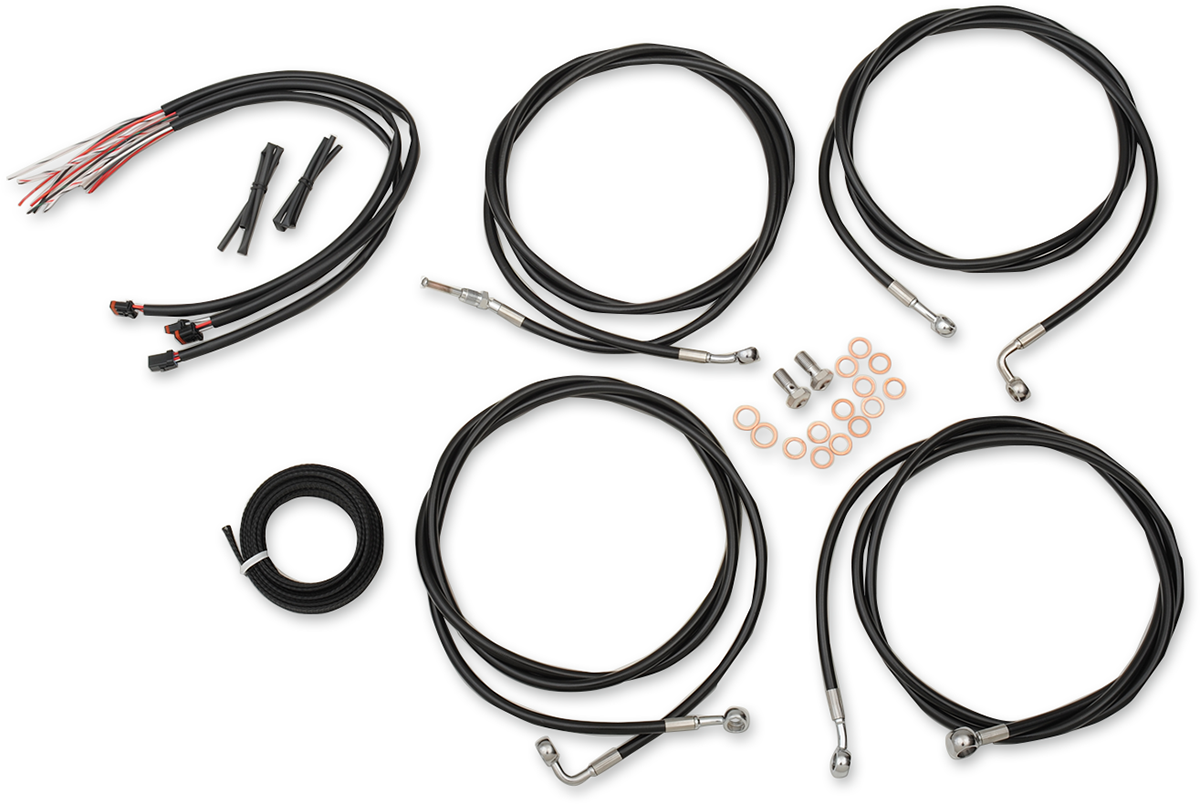 LA Choppers Complete Black Vinyl Braided Handlebar Cable/Brake Line Kit