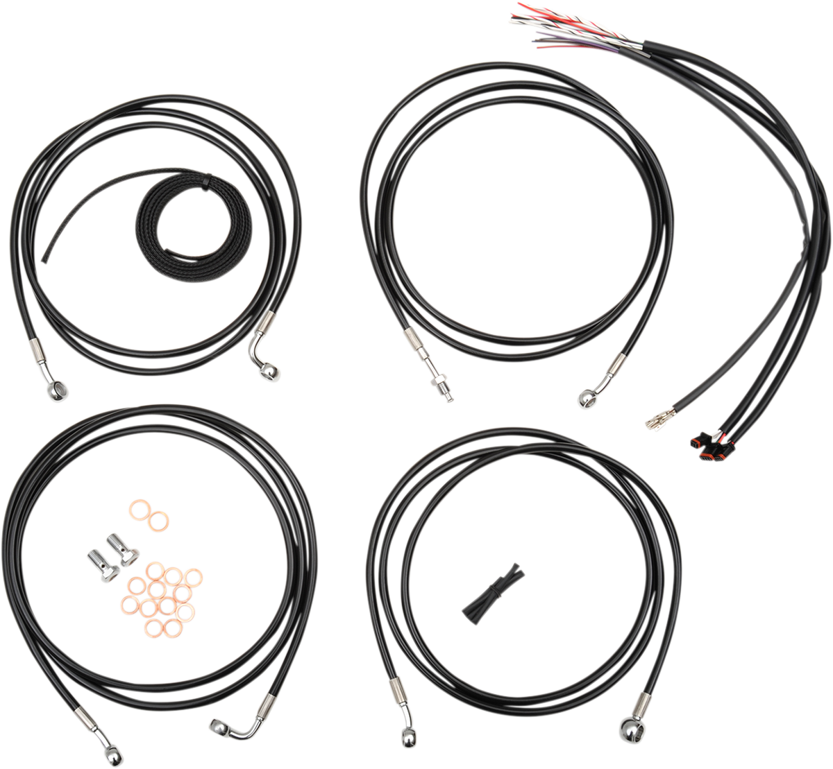 LA Choppers Complete Black Vinyl Braided Handlebar Cable/Brake Line Kit
